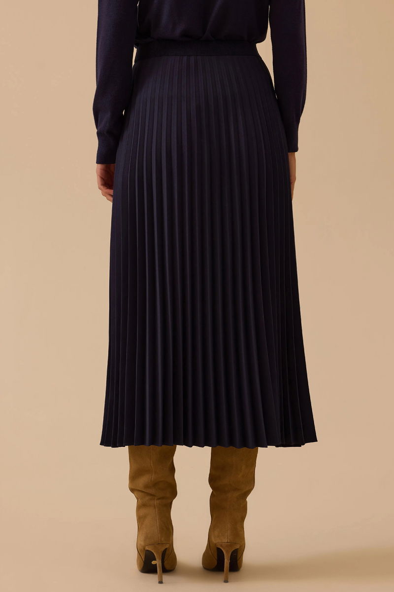 Seçil Kadın Esnek Bel Pliseli Basic Etek 1019 Lacivert - 3