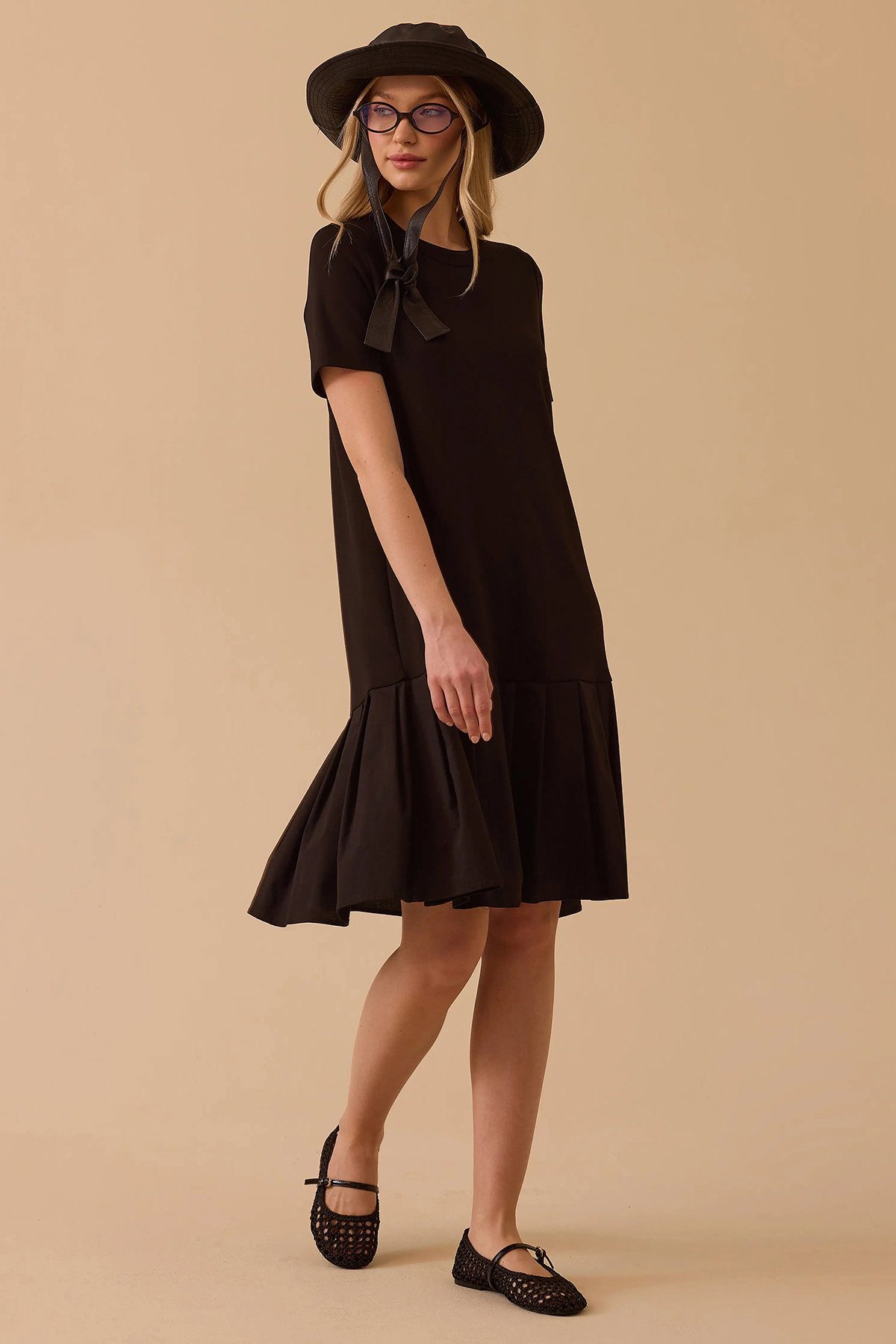 Seçil Kadın Fırfır Detaylı Kısa Kollu Penye Elbise 0024 Siyah - 1