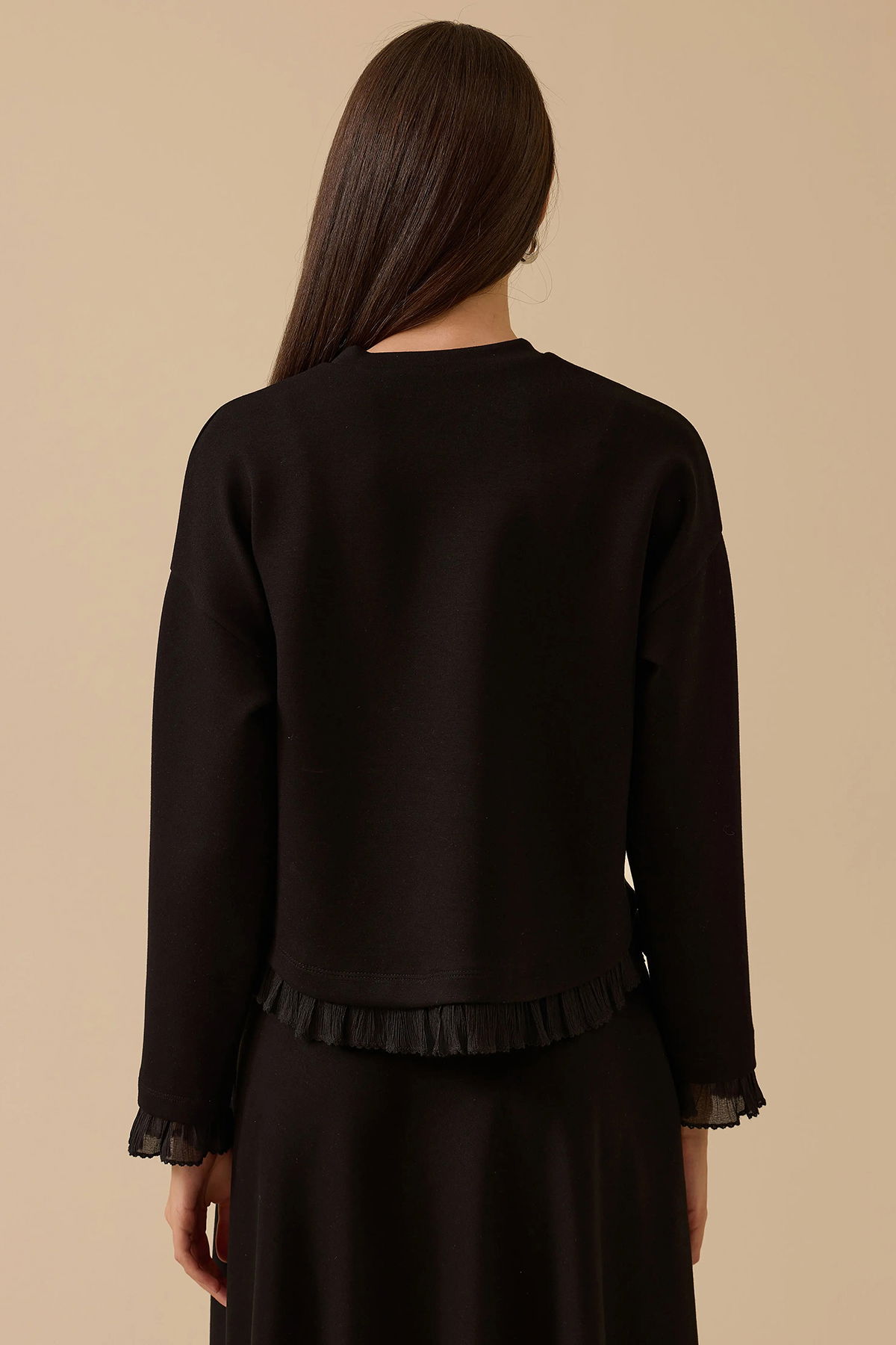 Seçil Kadın Fırfır Detaylı Sweatshirt 1011 Siyah - 4