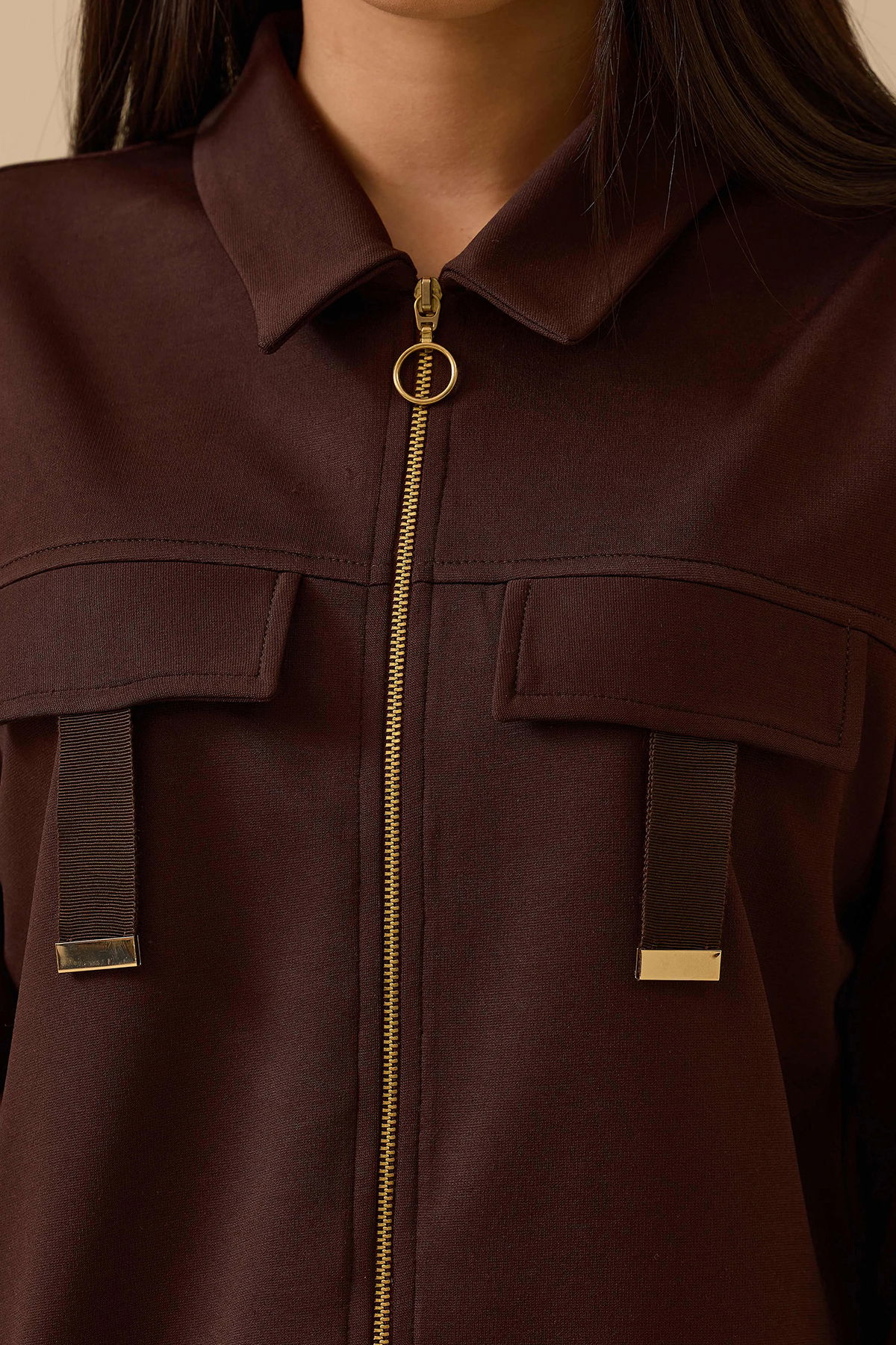 Seçil Kadın Göğüs Kuplu Fermuarlı Ceket 1017 Kahverengi - 3