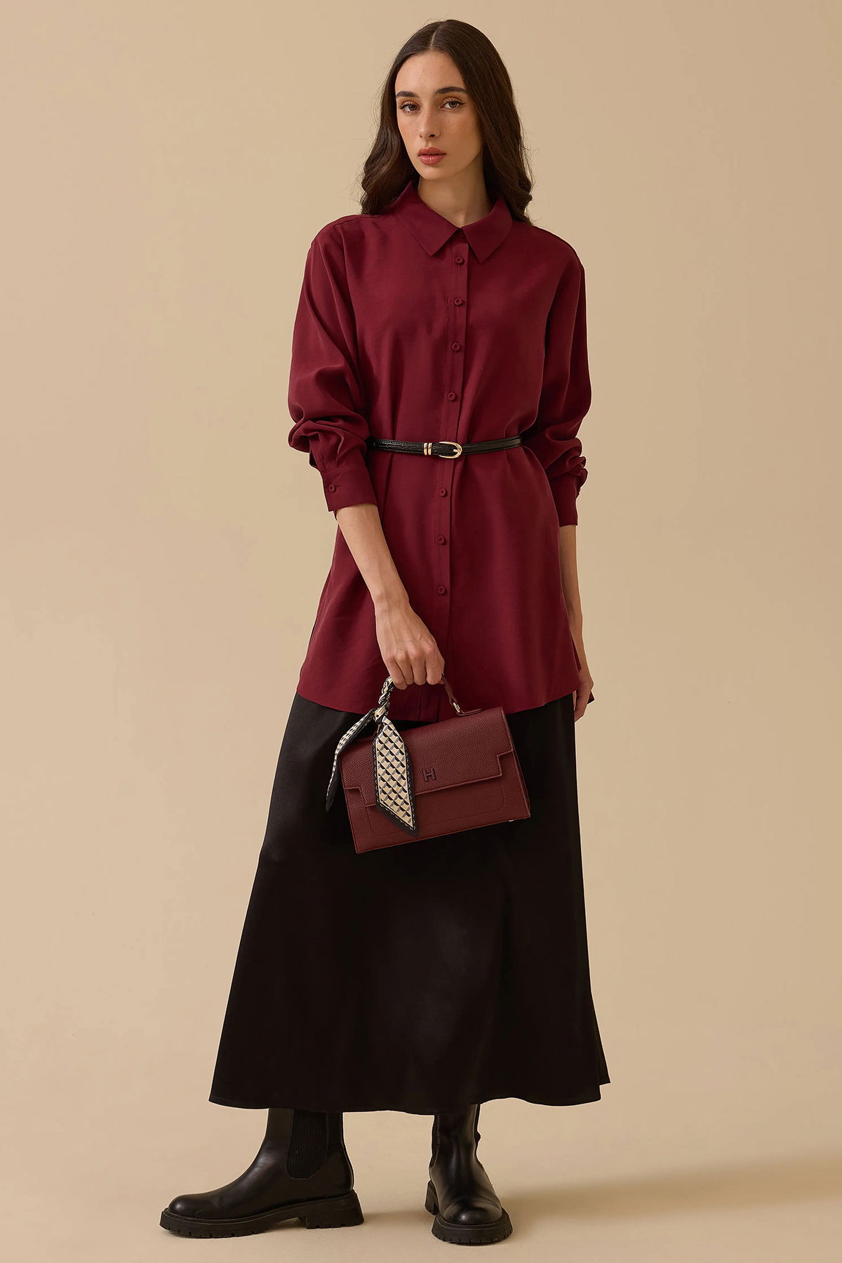 Seçil Kadın Gömlek Yaka Uzun Kollu Basic Tunik 1010 Bordo - 1