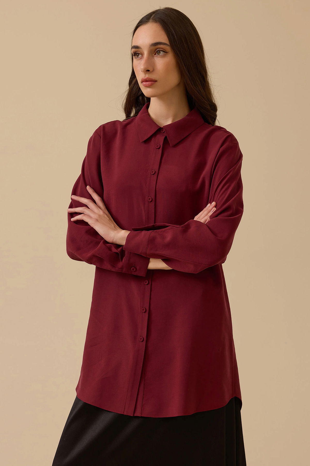 Seçil Kadın Gömlek Yaka Uzun Kollu Basic Tunik 1010 Bordo - 2