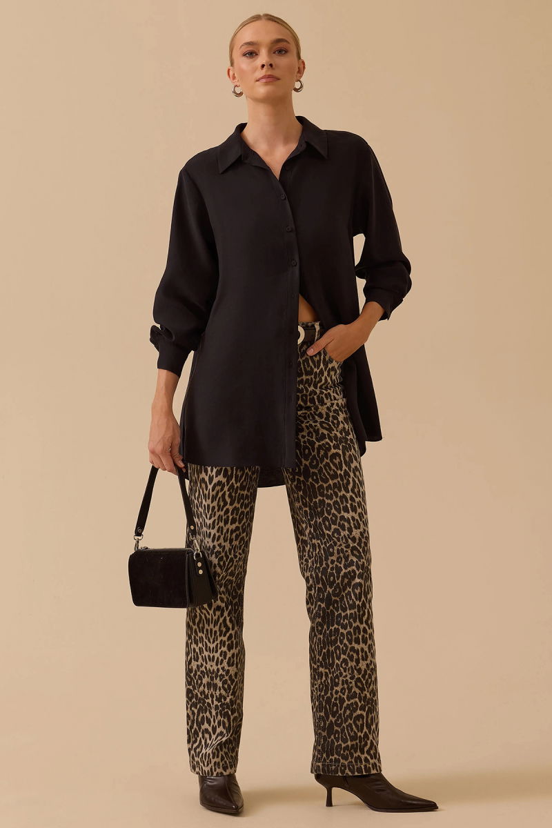 Seçil Kadın Gömlek Yaka Uzun Kollu Basic Tunik 1010 Siyah - 2