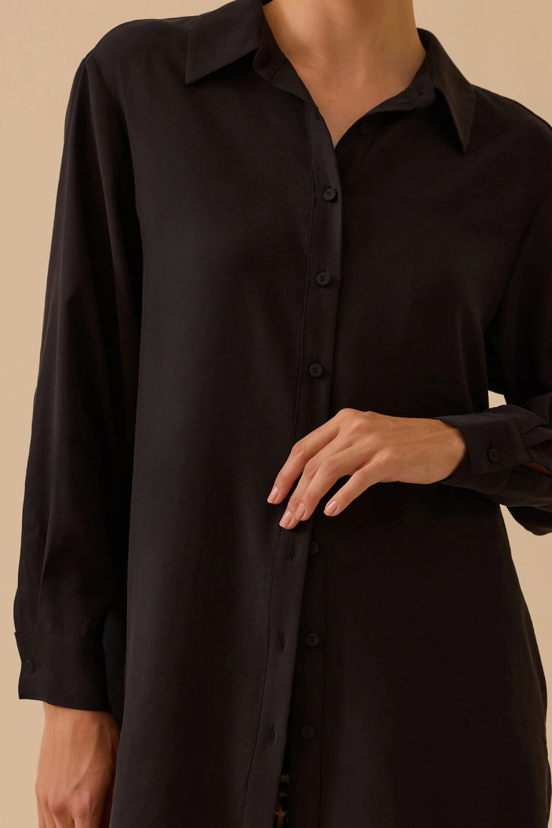 Seçil Kadın Gömlek Yaka Uzun Kollu Basic Tunik 1010 Siyah - 4