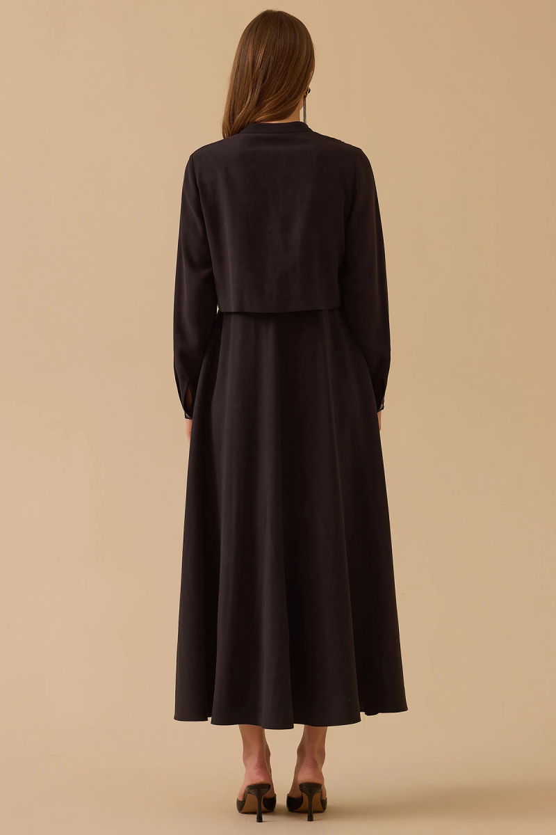 Seçil Kadın Katmanlı Nakış Detaylı Elbise 1009 Siyah - 4