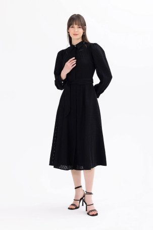 Seçil Kadın Kuşaklı Cep Detaylı Elbise 1028 Siyah - 1