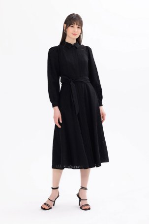 Seçil Kadın Kuşaklı Cep Detaylı Elbise 1028 Siyah - 2