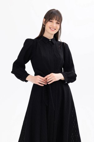 Seçil Kadın Kuşaklı Cep Detaylı Elbise 1028 Siyah - 3