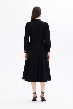 Seçil Kadın Kuşaklı Cep Detaylı Elbise 1028 Siyah - 4
