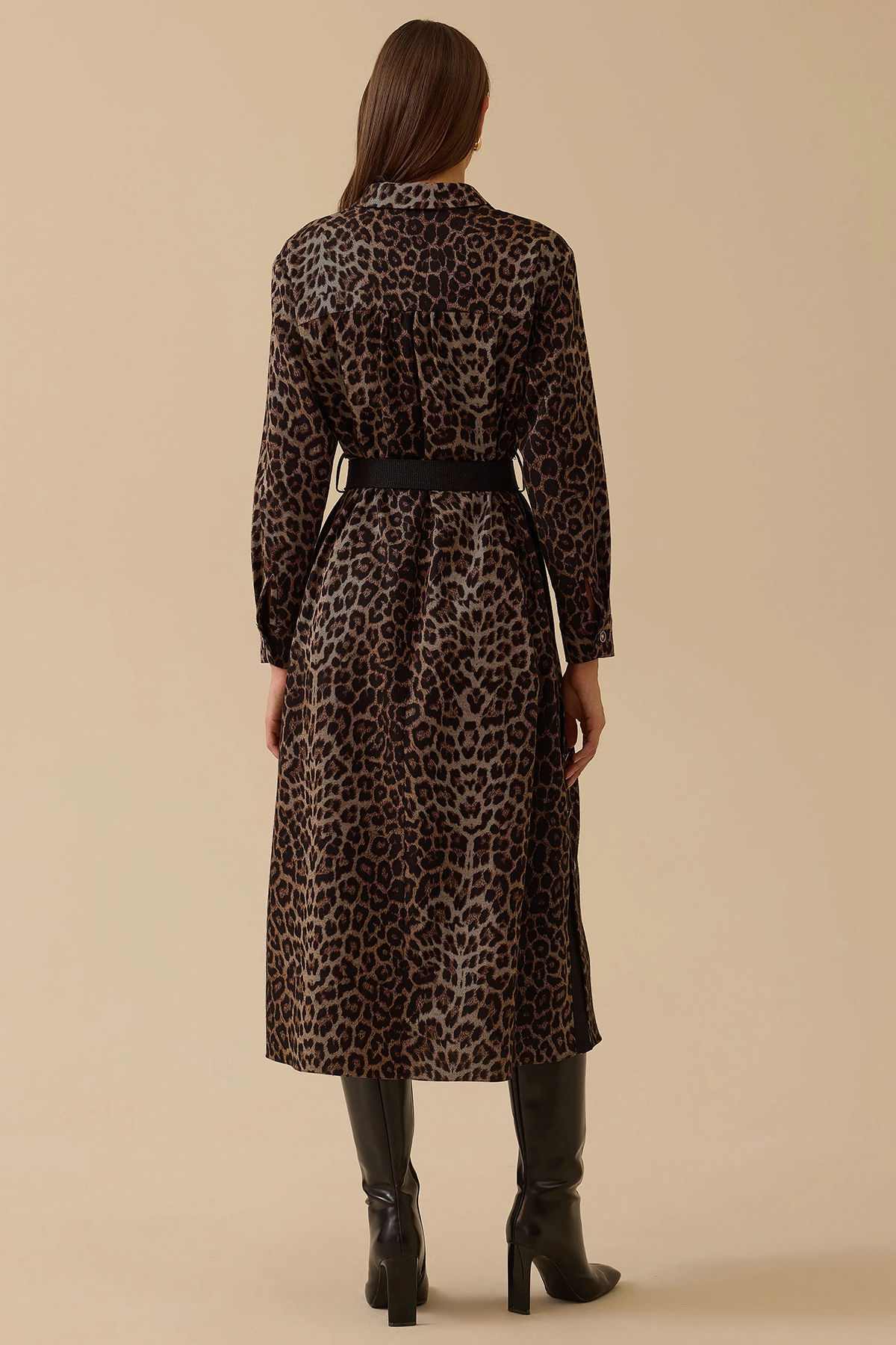 Seçil Kadın Leopar Desenli Kemerli Midi Elbise 0008 Kahverengi - 4