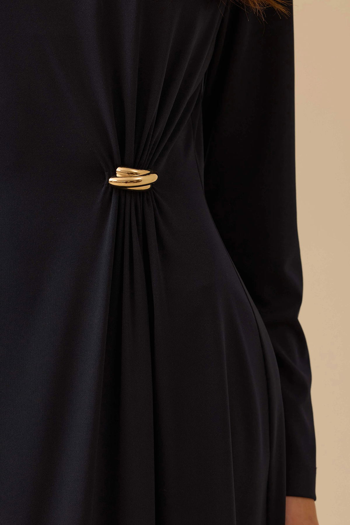 Seçil Kadın Metal Aksesuarlı Drapeli Elbise 1025 Lacivert - 4