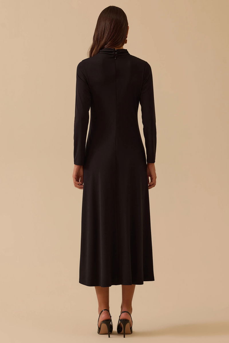 Seçil Kadın Metal Aksesuarlı Drapeli Elbise 1025 Siyah - 4