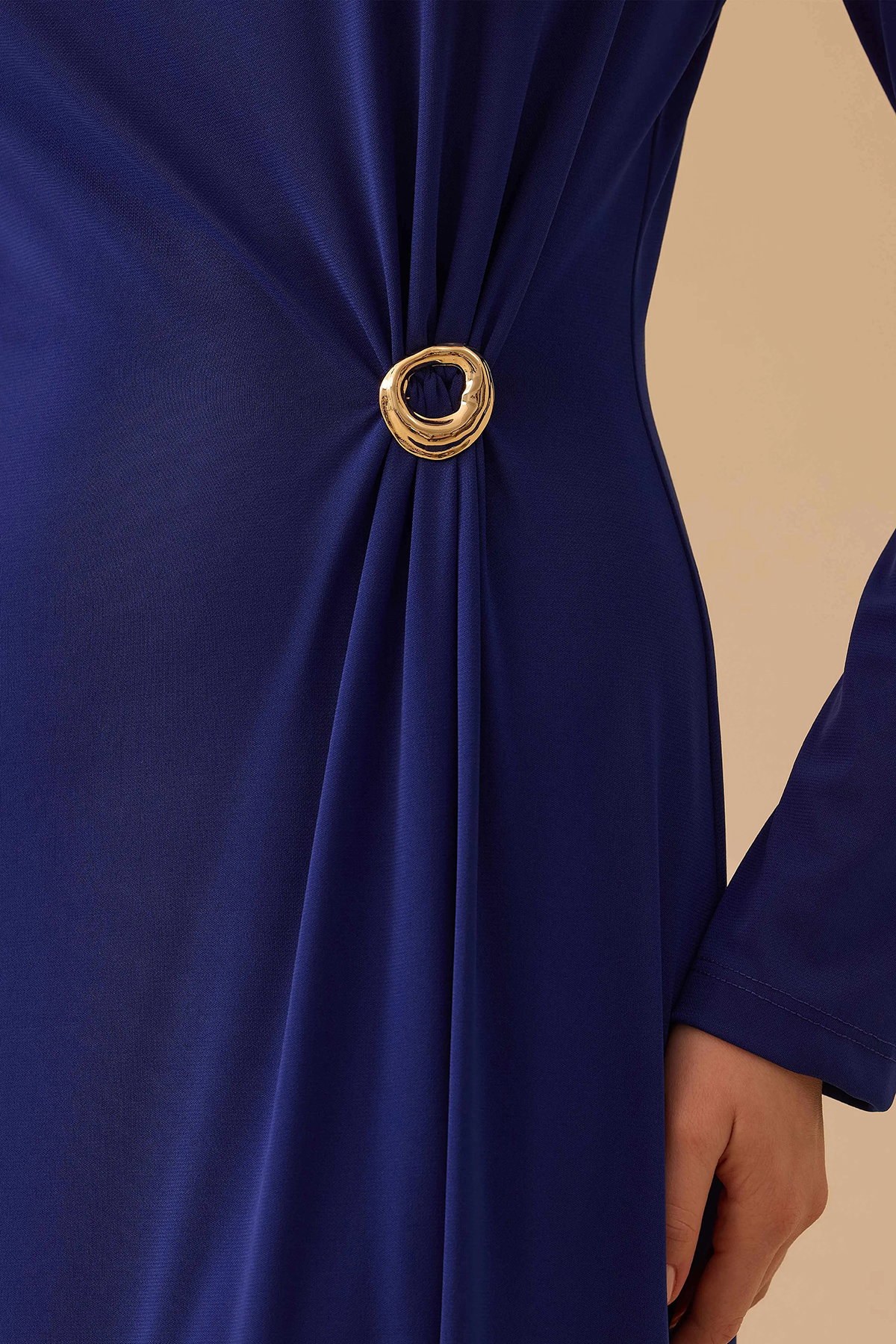 Seçil Kadın Metal Aksesuarlı Uzun Kollu Elbise 1039 Saks - 3