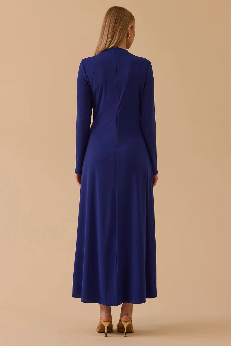 Seçil Kadın Metal Aksesuarlı Uzun Kollu Elbise 1039 Saks - 4