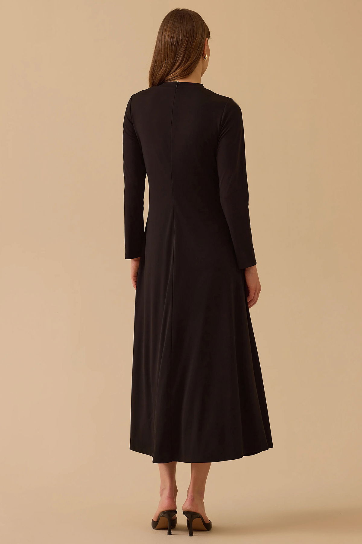 Seçil Kadın Metal Aksesuarlı Uzun Kollu Elbise 1039 Siyah - 4