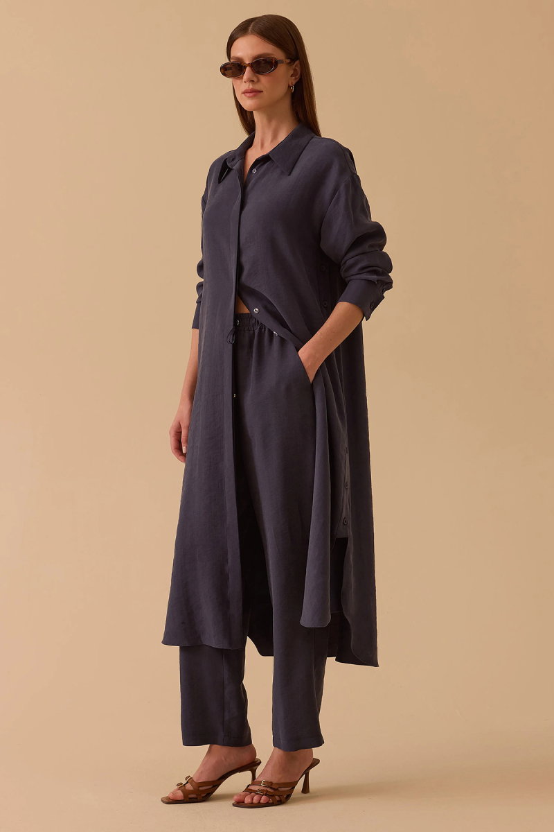 Seçil Kadın Midi Boy Gömlek Yaka Tunik 1024 Indigo - Seçil