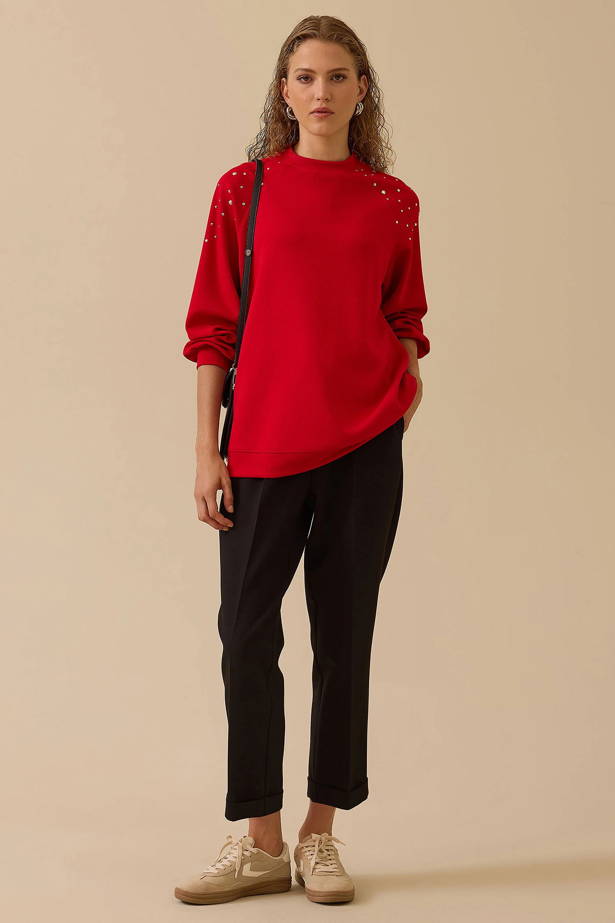 Seçil Kadın Omuz Detaylı Oversize Sweatshirt 0005 Kırmızı - 1