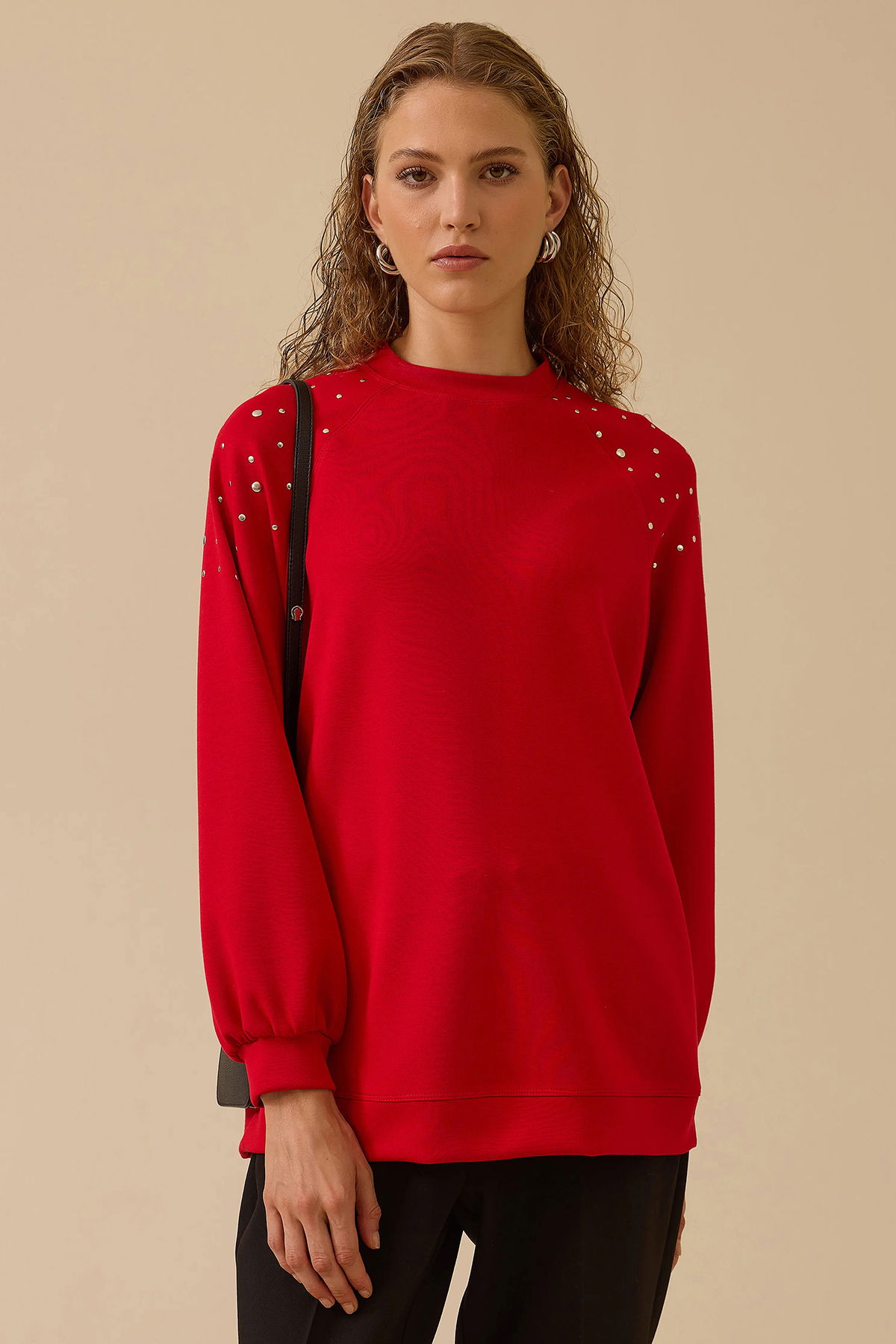 Seçil Kadın Omuz Detaylı Oversize Sweatshirt 0005 Kırmızı - 2