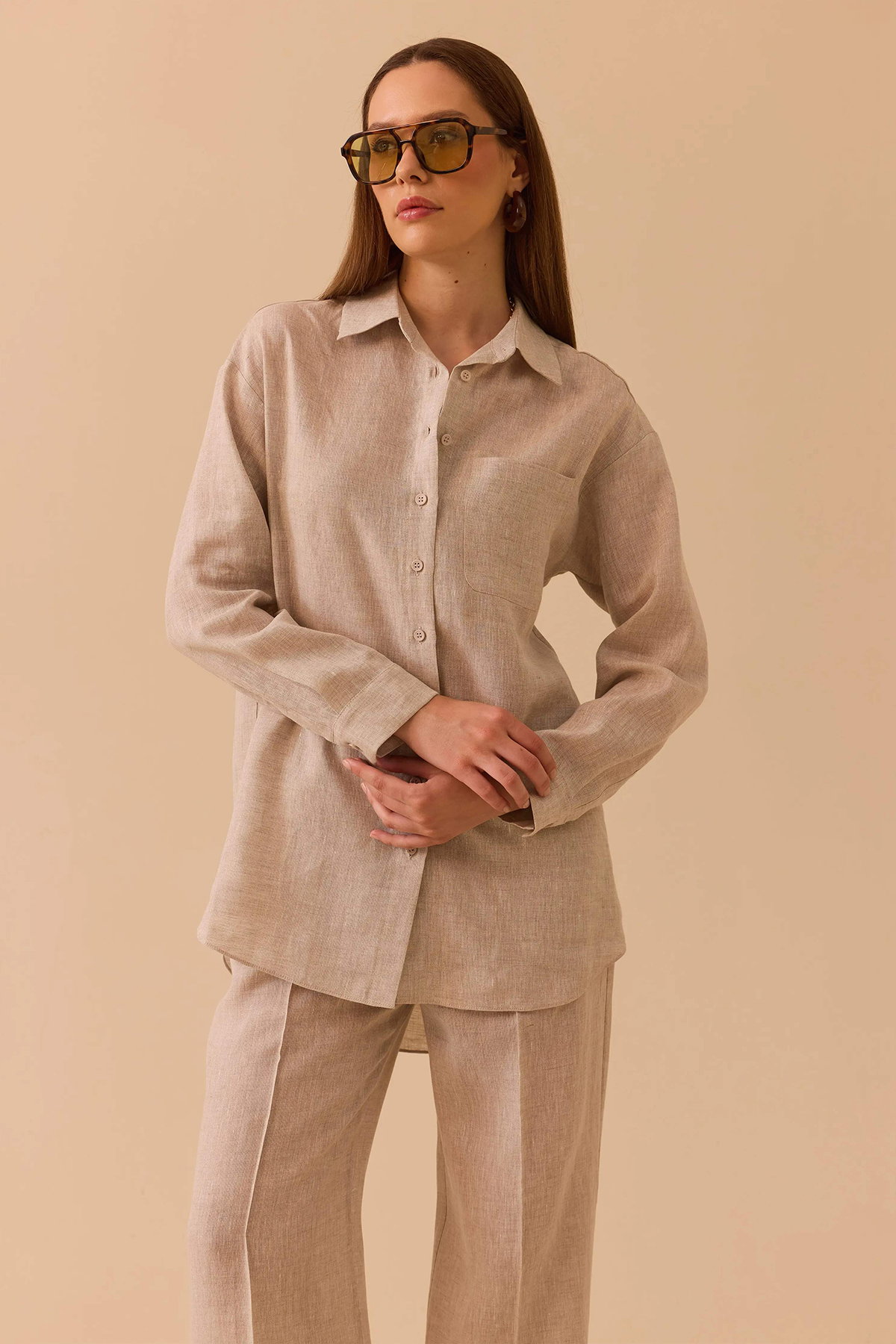 Seçil Kadın Oversize Kesim Gömlek 0036 Bej - 1
