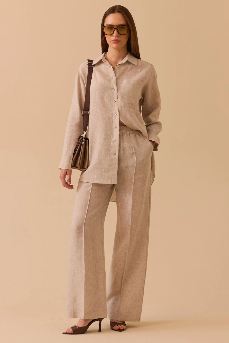 Seçil Kadın Oversize Kesim Gömlek 0036 Bej - 2