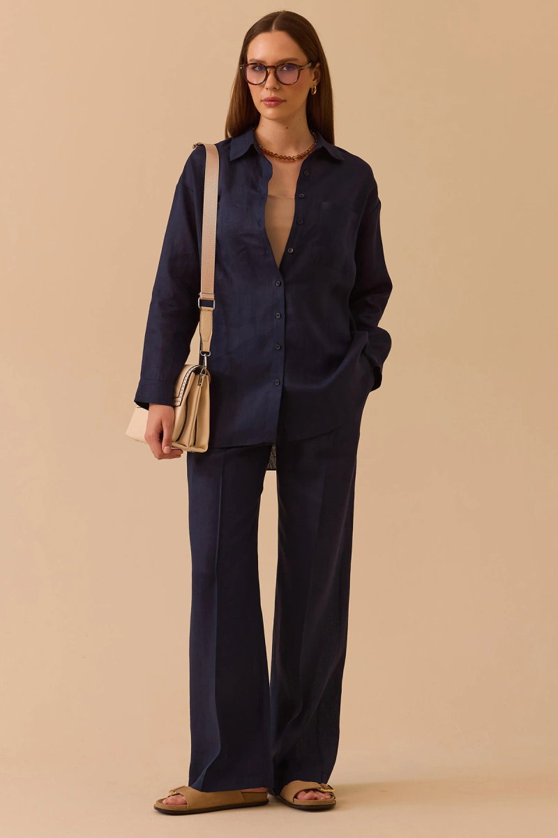 Seçil Kadın Oversize Kesim Gömlek 0036 Lacivert - Seçil