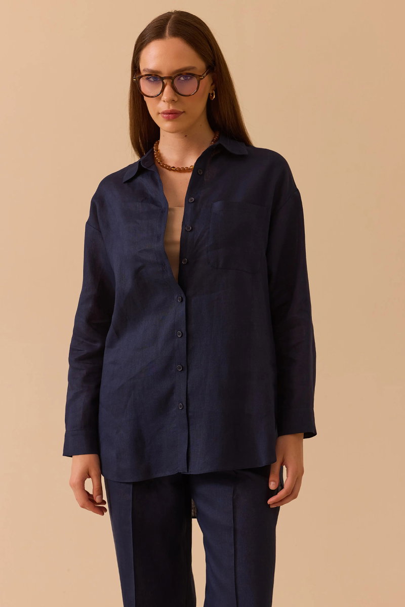 Seçil Kadın Oversize Kesim Gömlek 0036 Lacivert - 2