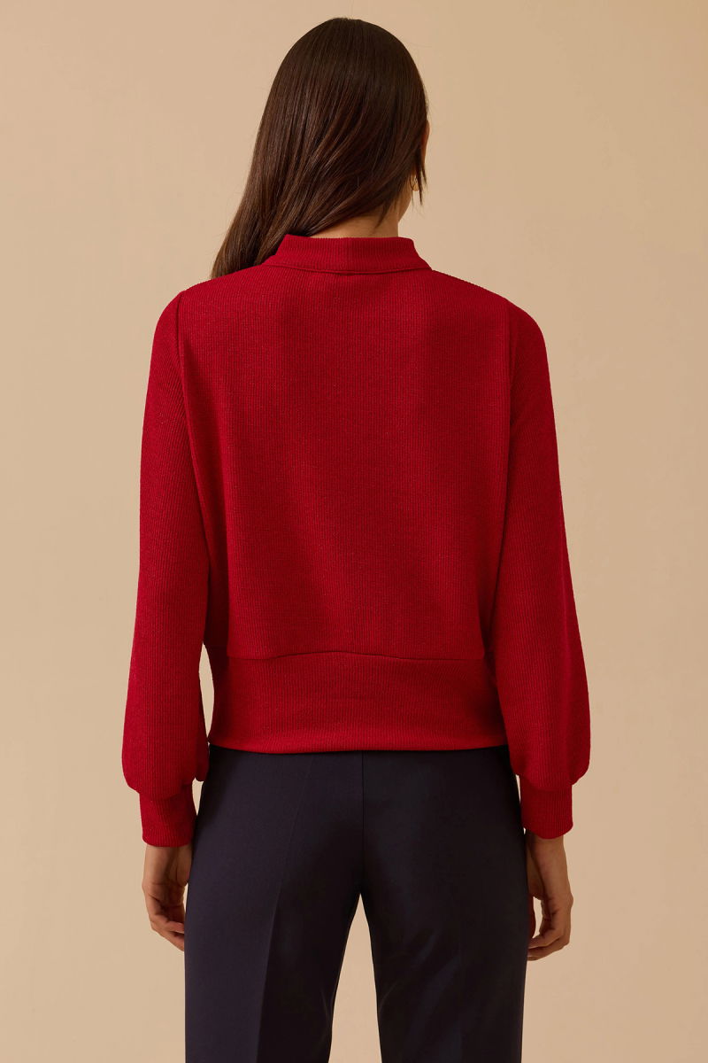 Seçil Kadın Pencere Detaylı Dik Yaka Triko Bluz 0032 Kırmızı - 4