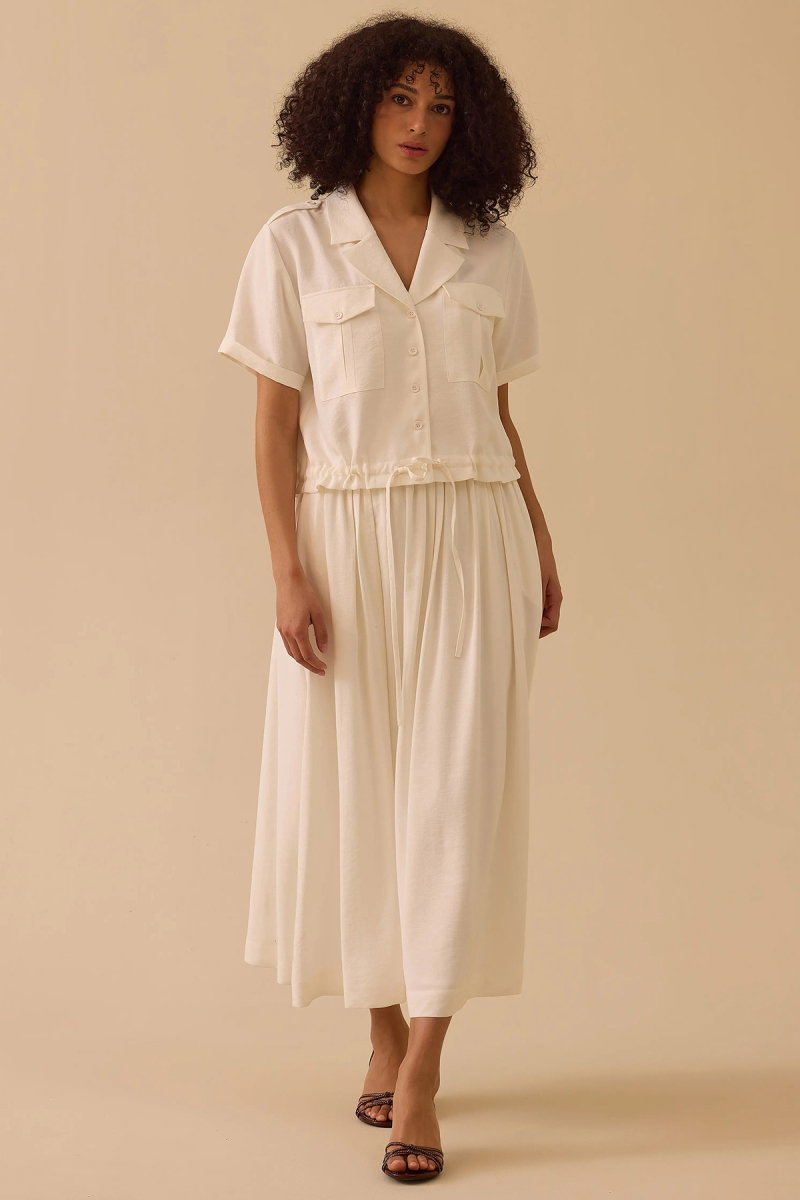 Seçil Kadın Pileli Uzun Etek 0015 Ekru - Seçil