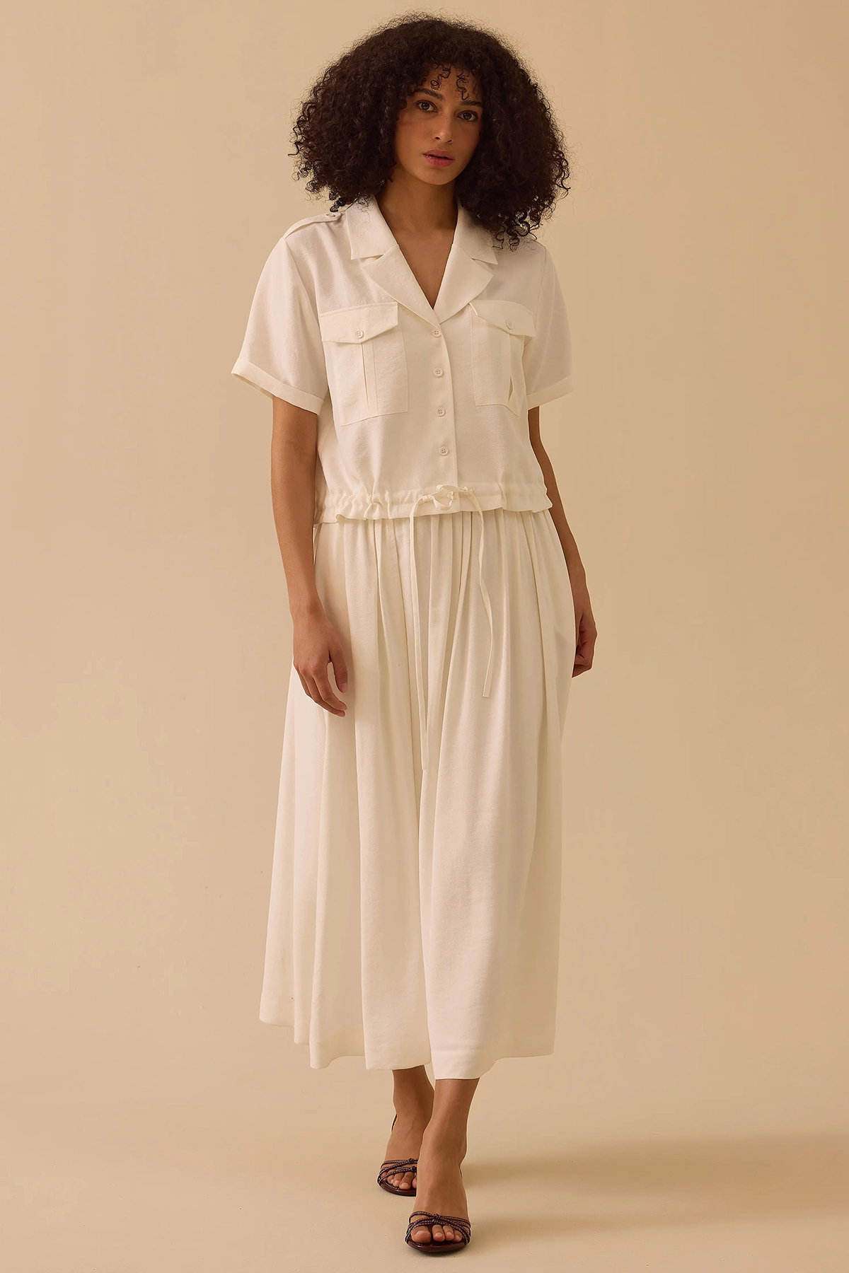 Seçil Kadın Pileli Uzun Etek 0015 Ekru - 1