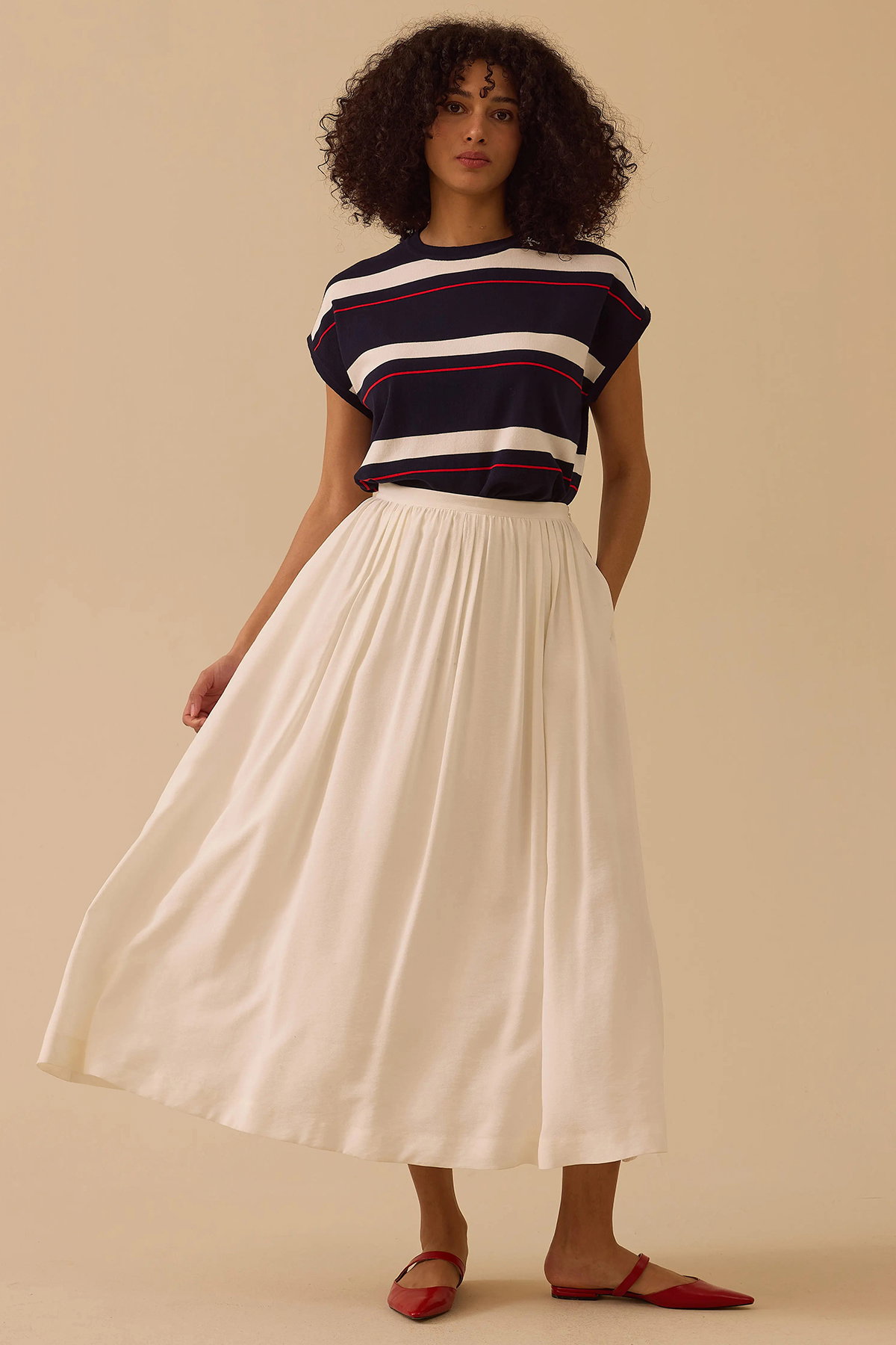 Seçil Kadın Pileli Uzun Etek 0015 Ekru - 2