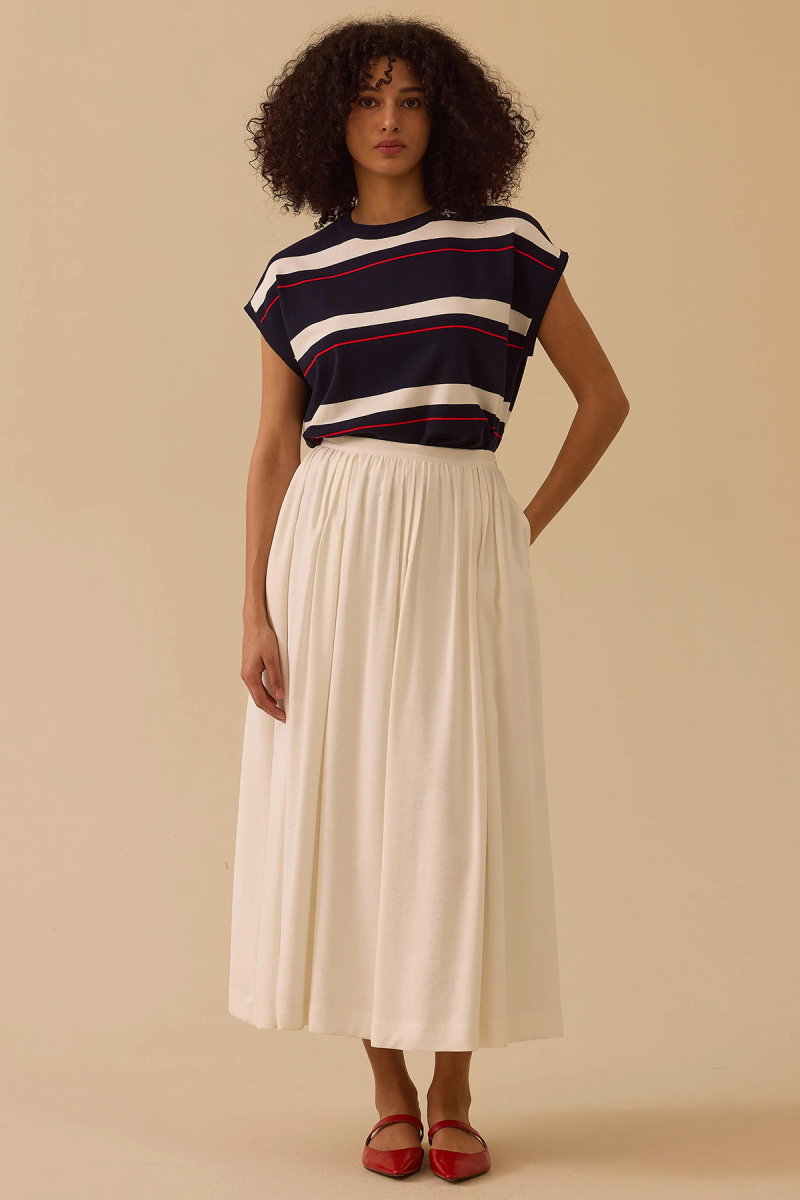 Seçil Kadın Pileli Uzun Etek 0015 Ekru - 3