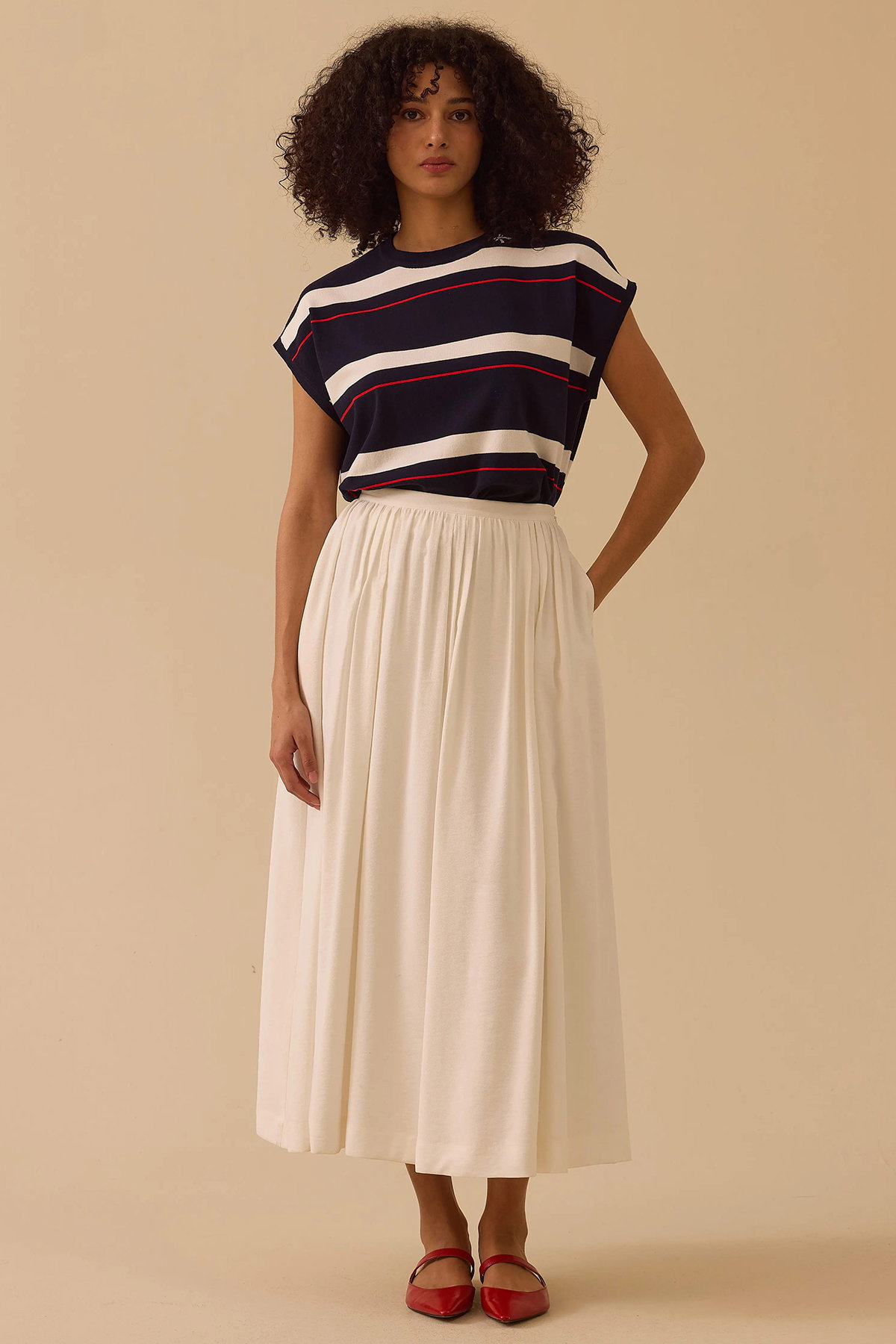 Seçil Kadın Pileli Uzun Etek 0015 Ekru - 3