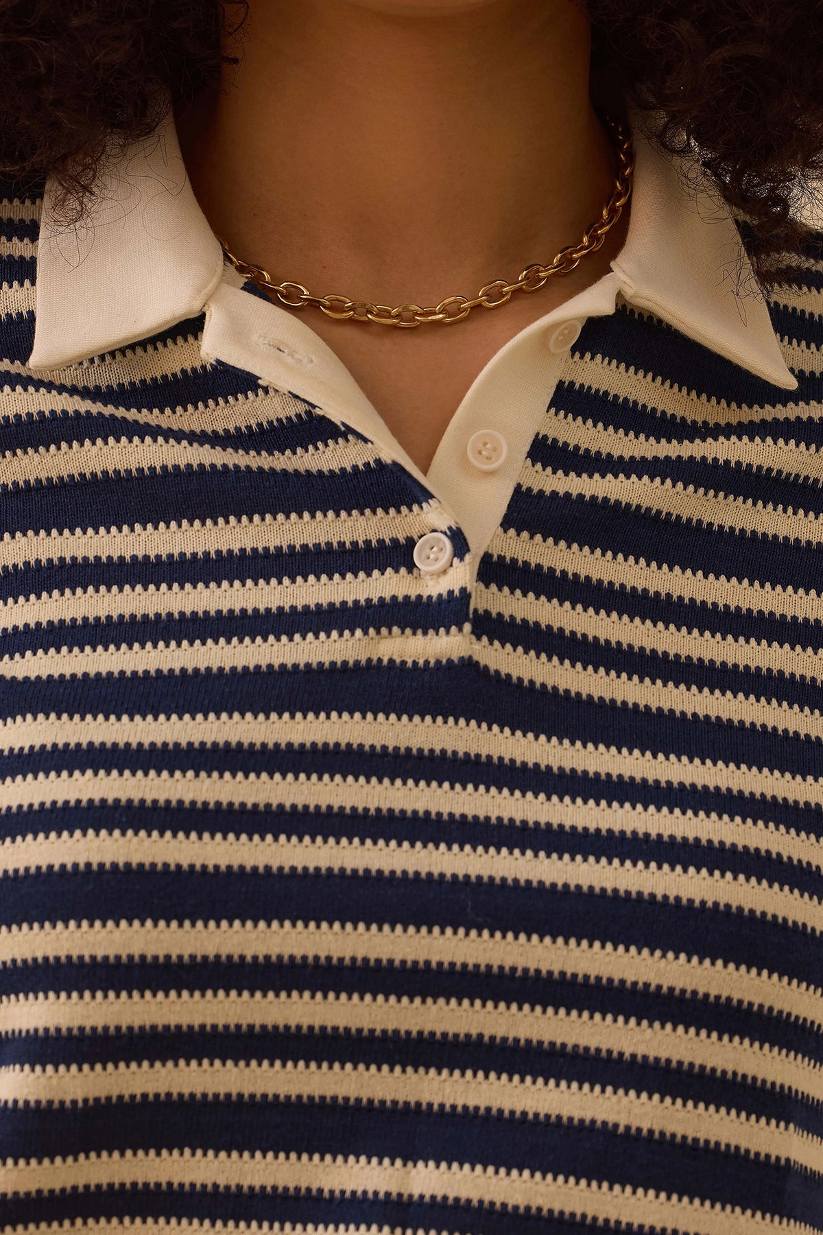 Seçil Kadın Polo Yaka Çizgili T-Shirt 0007 Lacivert - 2