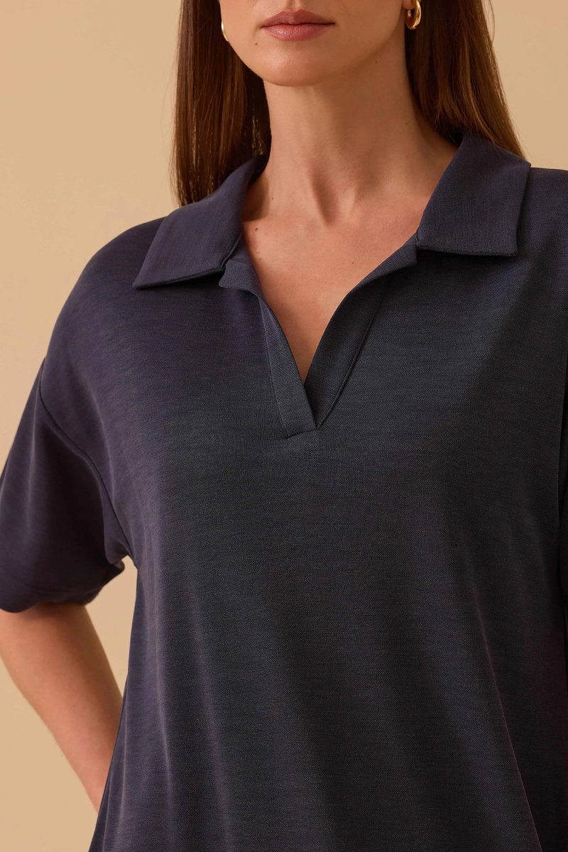 Seçil Kadın Polo Yaka Kısa Kollu Basic Elbise 0061 Lacivert - 3