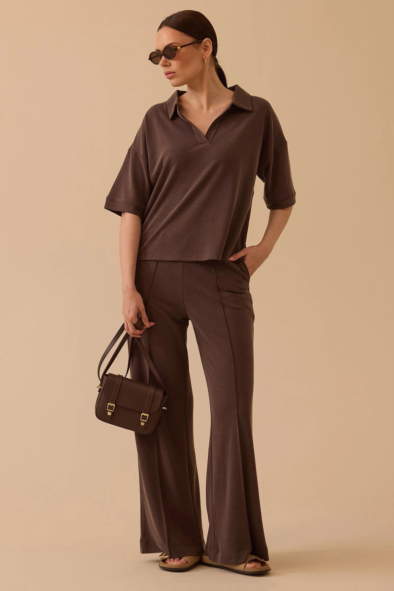 Seçil Kadın Polo Yaka Modal Takım 0002 Kahverengi - Seçil