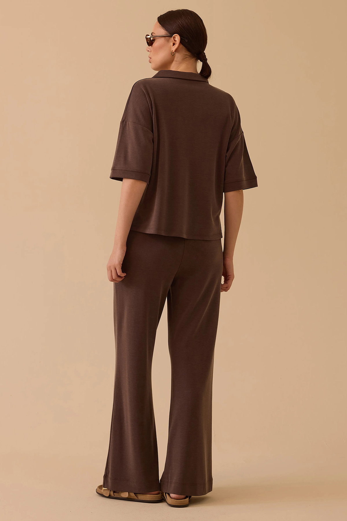 Seçil Kadın Polo Yaka Modal Takım 0002 Kahverengi - 4