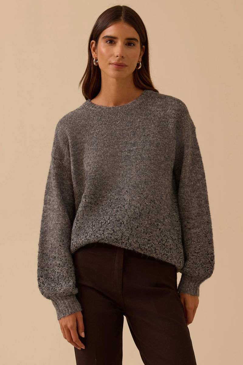 Seçil Kadın Pul Detaylı Triko Kazak 0044 Gri - Seçil