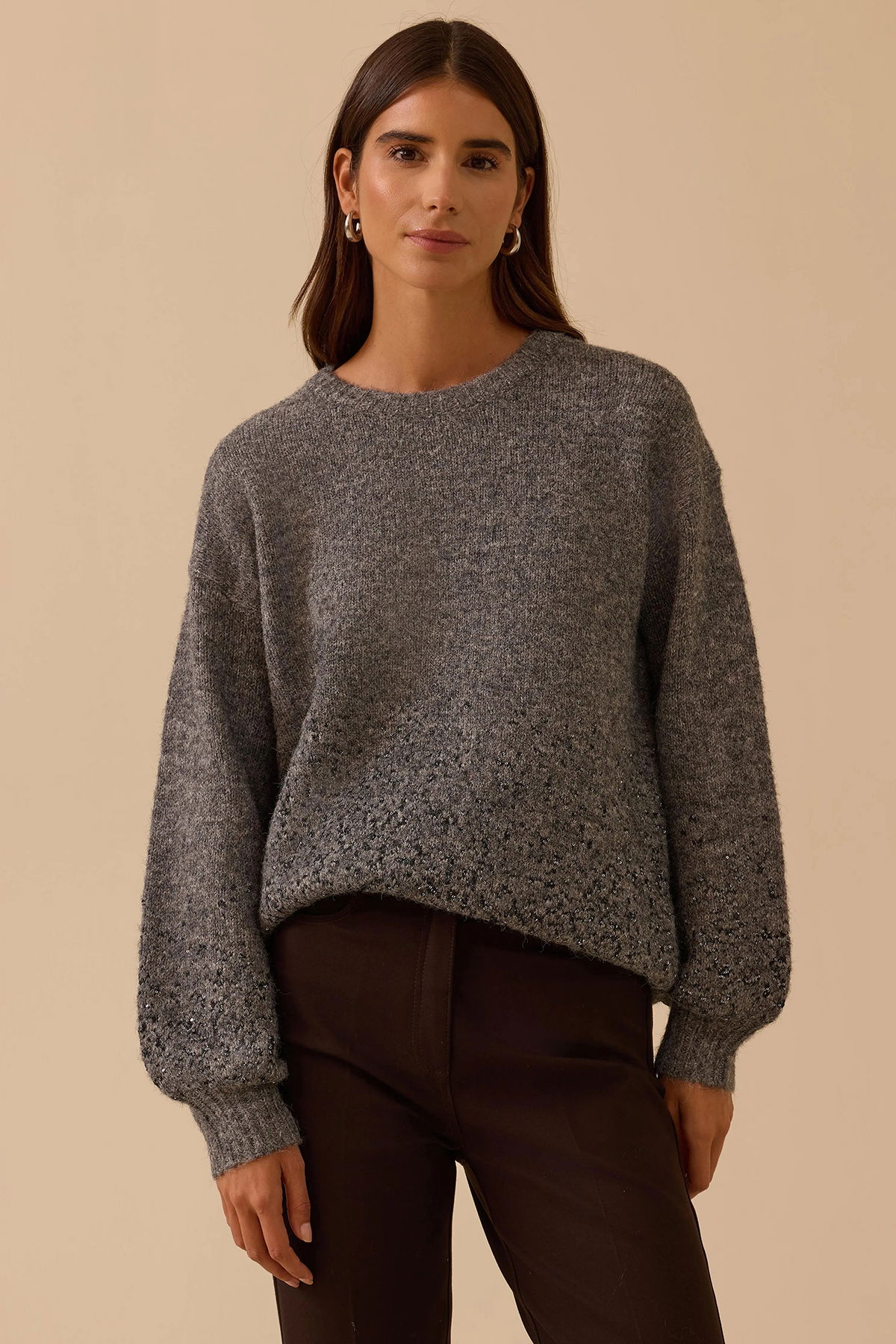 Seçil Kadın Pul Detaylı Triko Kazak 0044 Gri - 1