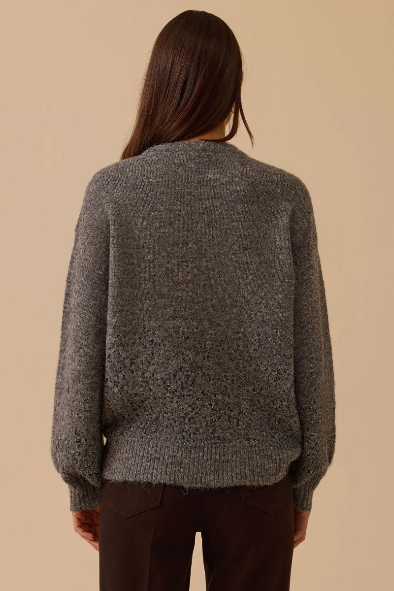 Seçil Kadın Pul Detaylı Triko Kazak 0044 Gri - 4