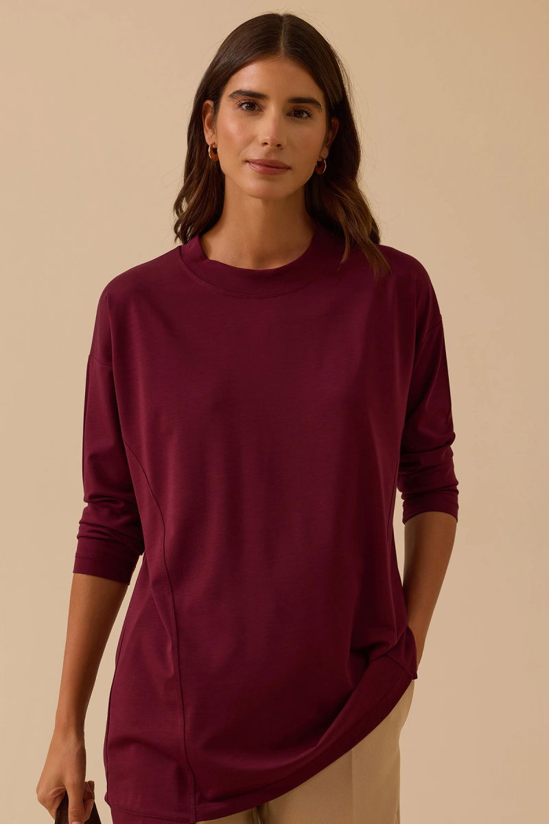 Seçil Kadın Sıfır Yaka Basic Tunik 1025 Bordo - 2
