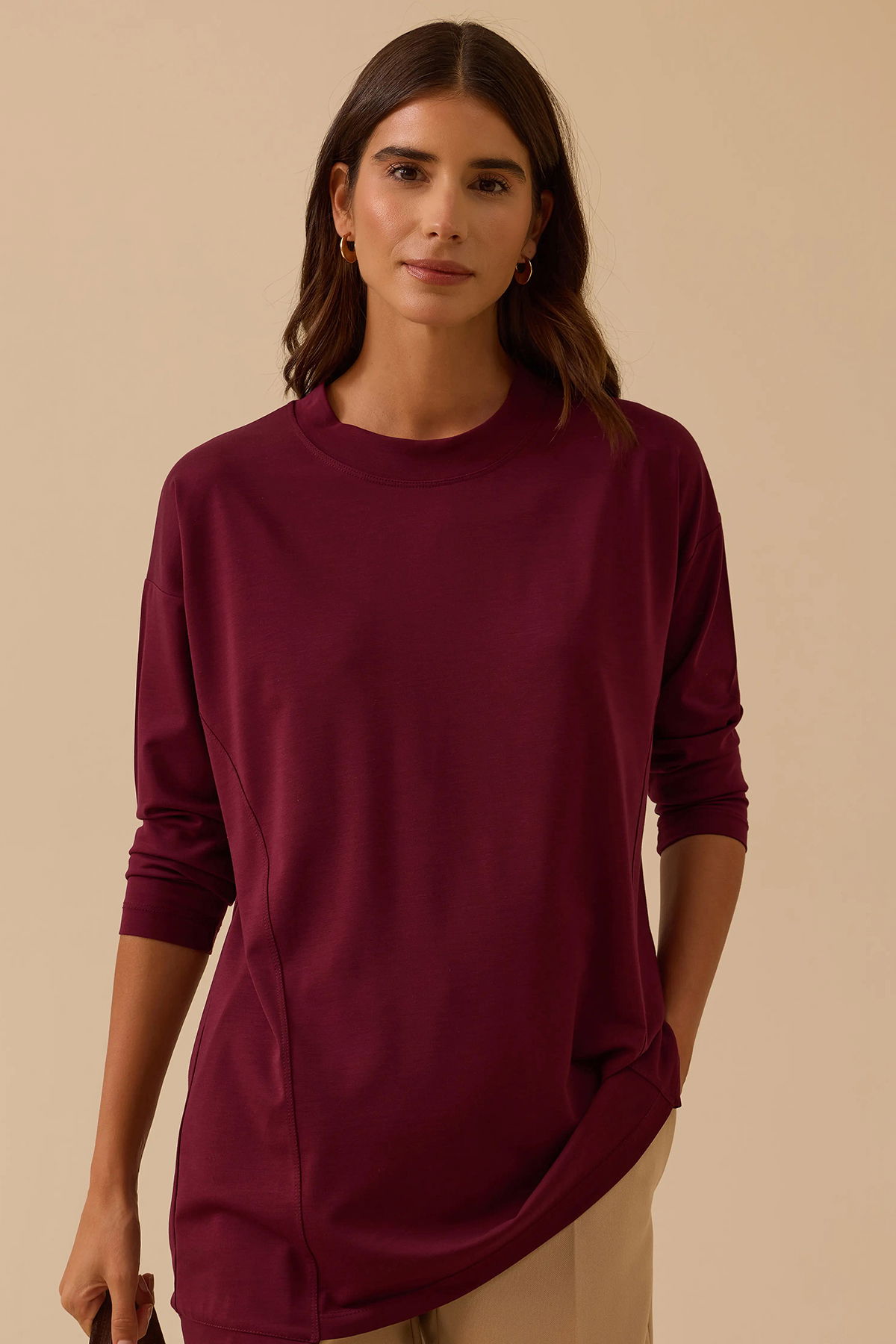 Seçil Kadın Sıfır Yaka Basic Tunik 1025 Bordo - 2