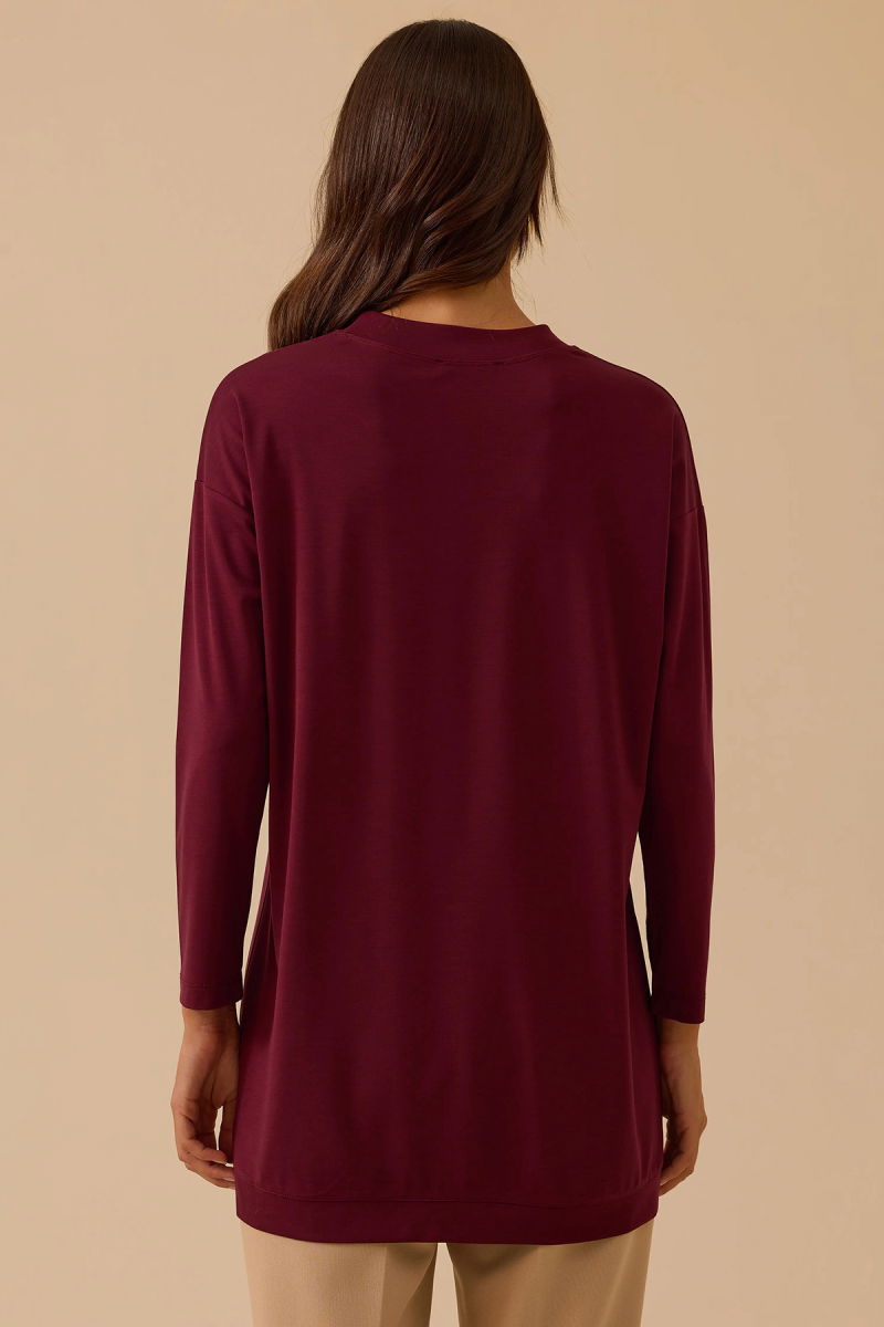 Seçil Kadın Sıfır Yaka Basic Tunik 1025 Bordo - 4