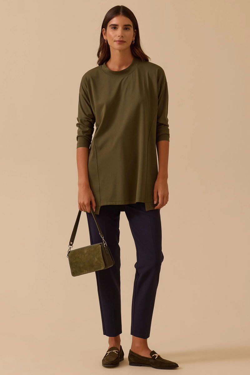 Seçil Kadın Sıfır Yaka Basic Tunik 1025 Haki - Seçil