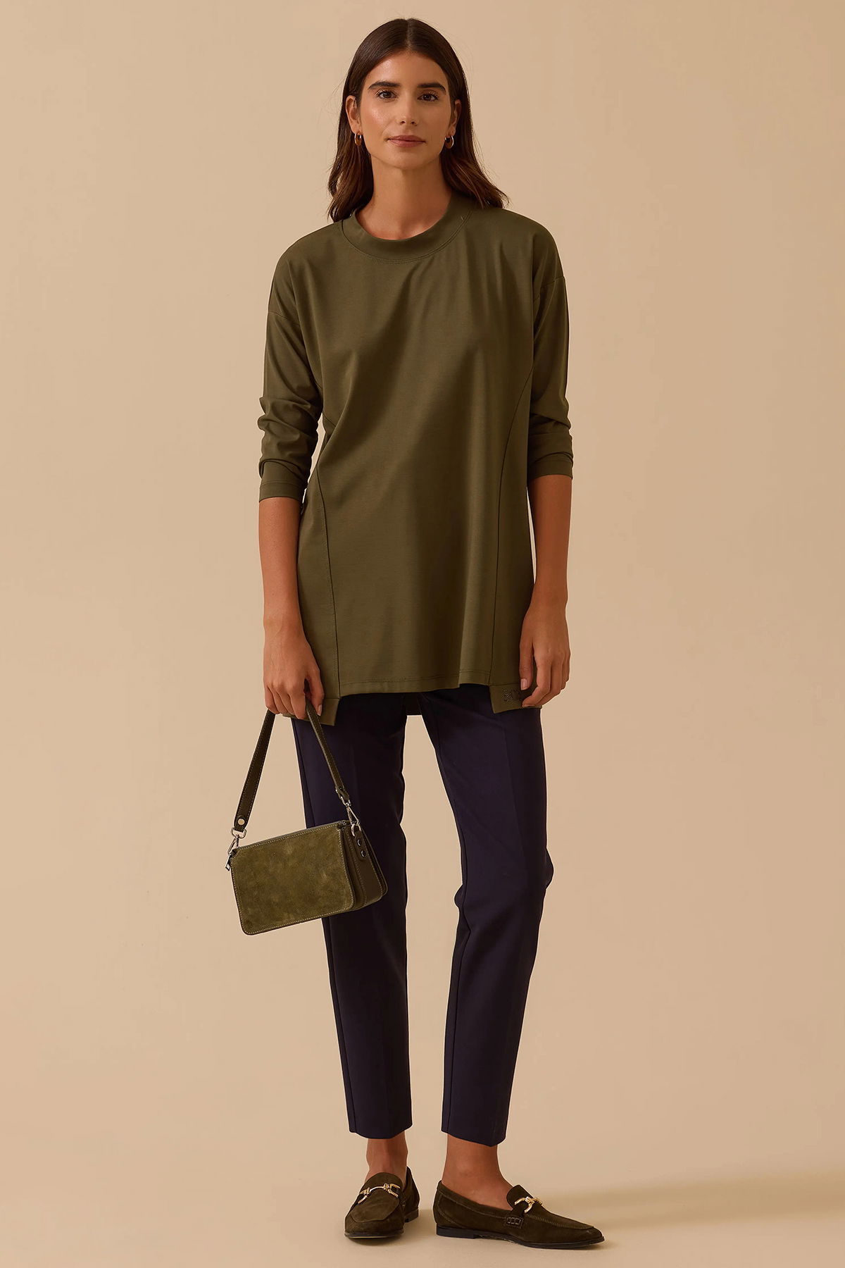 Seçil Kadın Sıfır Yaka Basic Tunik 1025 Haki - 1