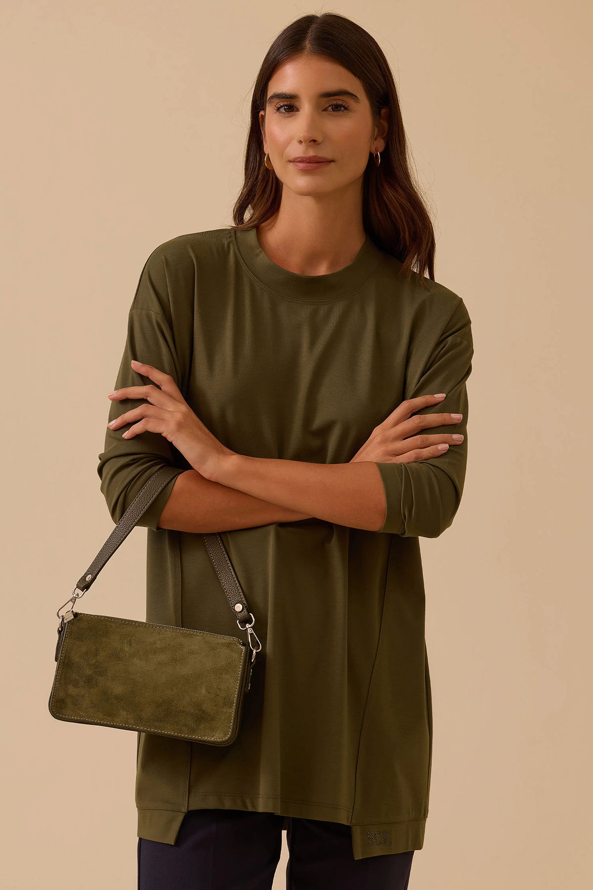 Seçil Kadın Sıfır Yaka Basic Tunik 1025 Haki - 2