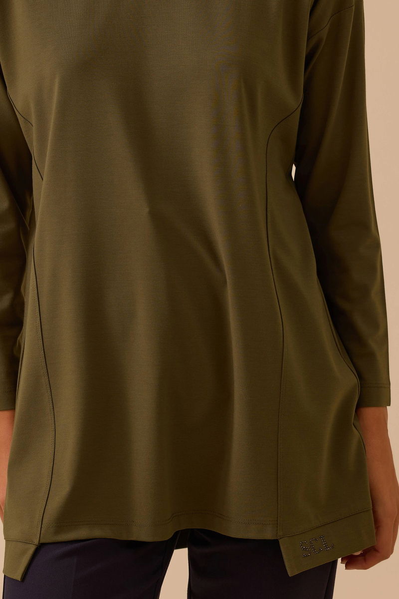 Seçil Kadın Sıfır Yaka Basic Tunik 1025 Haki - 3