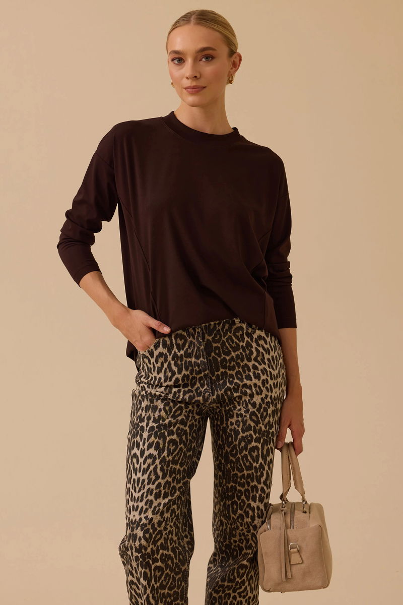 Seçil Kadın Sıfır Yaka Basic Tunik 1025 Kahverengi - Seçil