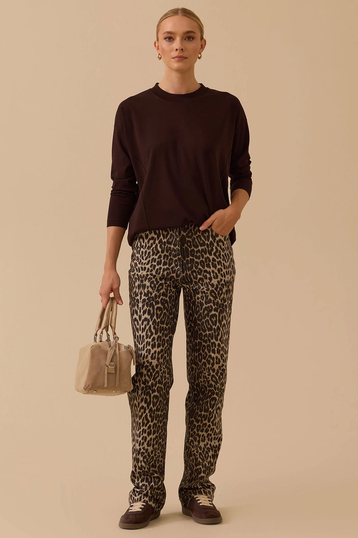 Seçil Kadın Sıfır Yaka Basic Tunik 1025 Kahverengi - 2