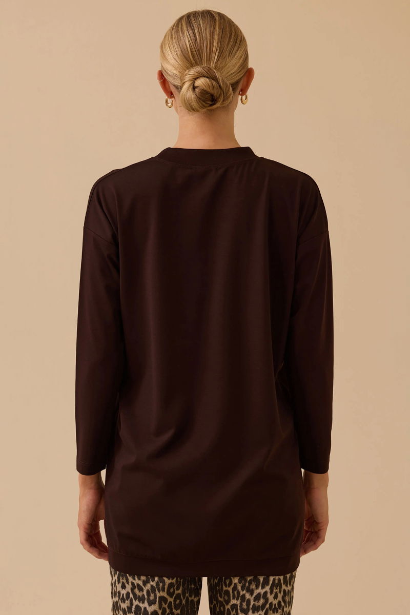 Seçil Kadın Sıfır Yaka Basic Tunik 1025 Kahverengi - 4