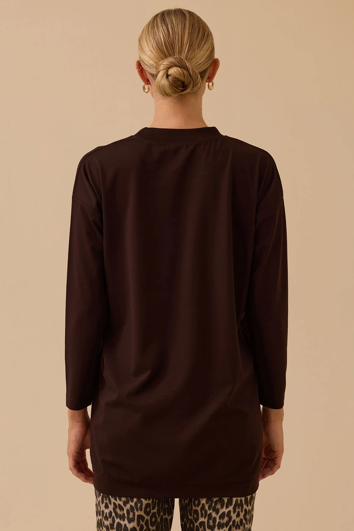 Seçil Kadın Sıfır Yaka Basic Tunik 1025 Kahverengi - 4